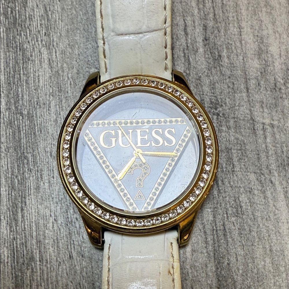 Vintage Guess Gold Watch with White Strap